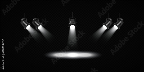 Stage Spotlight Beam Light Effect with Glowing Rays and Concert Theatre Illumination on Transparent Background