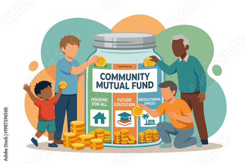Diverse People Saving Together in a Community Mutual Fund Jar
