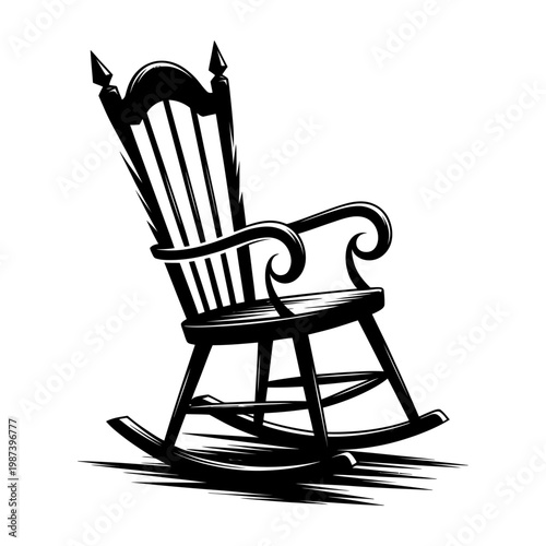 haunted rocking chair silhouette vintage wooden rocker with gothic horror style isolated black vector illustration eerie antique furniture symbol spooky halloween concept