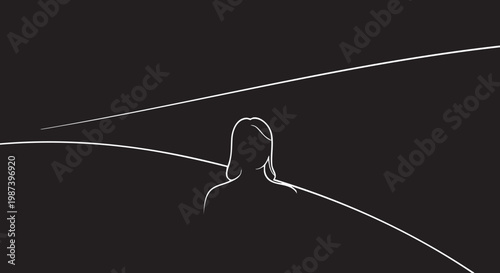 Minimalist Silhouette of a Woman Looking Towards the Horizon at Night