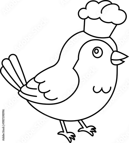 Cute Chef Bird Illustration vector outline