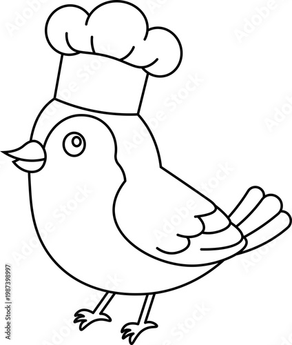 Cute Chef Bird Illustration vector outline