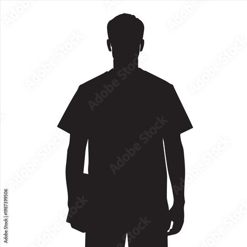 Standing silhouette of a professional businessman in a sleek black suit and shirt shown from the back as a clean vector outline illustration for modern style design