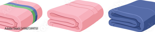 Folded Towel Set Illustration with Soft Cotton Bath Towels in Different Colors for Bathroom, Spa, Laundry, and Textile Design