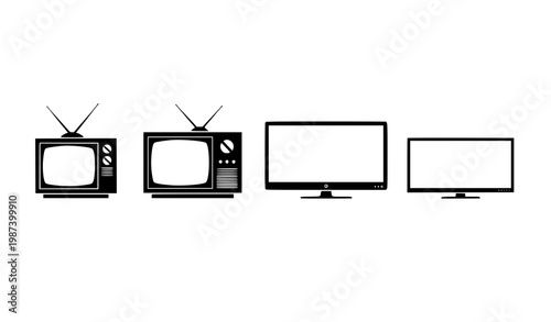 Television evolution silhouettes from vintage CRT to modern flat screen and smart TV display isolated vector