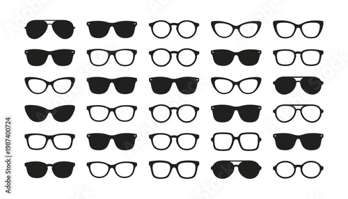 Eyeglasses and spectacles styles isolated on transparent background vector art.
