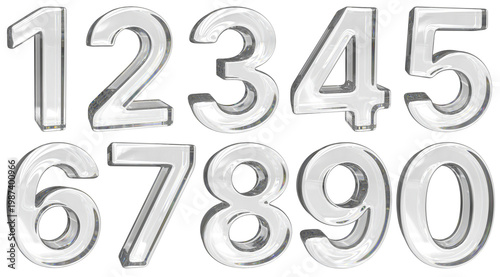 Tableau sur toile Set of glass clear volumetric numbers from zero to nine