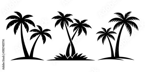palm tree silhouette set tropical minimal island landscape vector