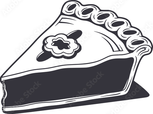 Stylized slice of pie with decorative isolated white background, food dessert sweet