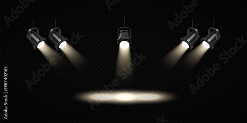 Stage Spotlight Beam Light Effect with Glowing Rays and Concert Theatre Illumination on Transparent Background