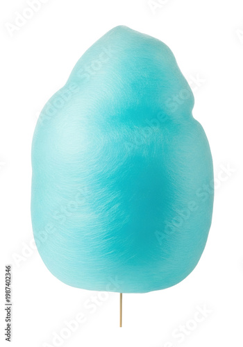 gigantic cerulean and turquoise gourmet cotton candy, ultra-detailed cloud texture on a minimalist cone, isolated high-key studio shot, concept for high-end candy advertising