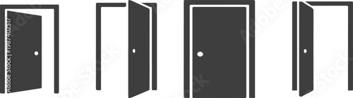 Collection of door icons showing open and closed states with entrance collection silhouette entryway opportunity decision illustration isolated background security interior