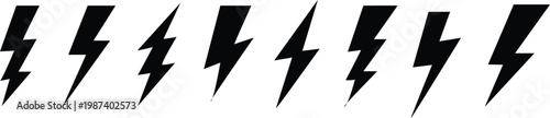 Set of black lightning bolt icons on white background with lightning electricity abstract illustration collection template phenomenon isolated symbolism