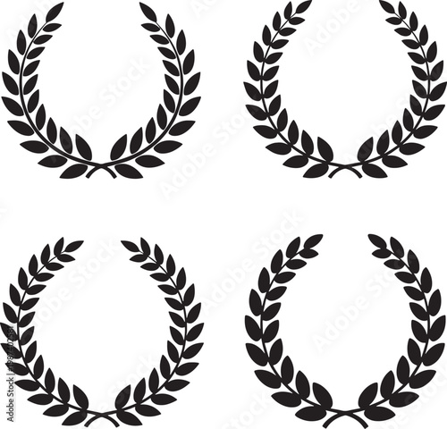 Four laurel wreath icons in various sizes and styles symbolizing achievement and victory achievement botanical illustration collection victory symbol award symbol success symb