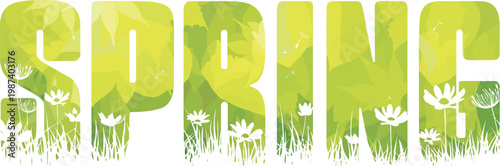A colorful illustration of the word Spring in large letters