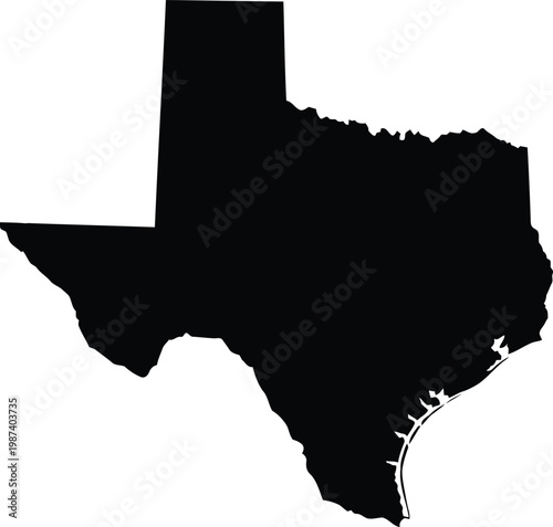 Black silhouette of the state of texas map isolated on a white background for design. Vector