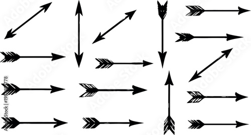 Collection of hand drawn black arrows in various directions and styles ideal for design elements