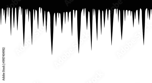 Dripping black paint icicles on white background abstract expressionist art