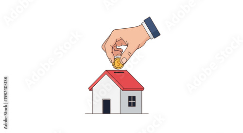 A hand putting a coin into a house.