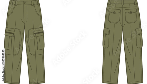 A pair of green cargo pants illustration in vector silhouette style