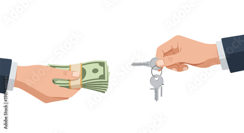 Business transaction with money and keys.
