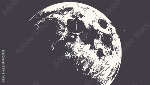 Realistic Moon Phase Illustration Detailed Lunar Surface Space Vector Monochrome Design