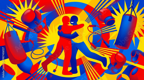 Boxers Training with Punching Bags Intense.