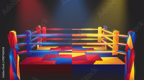 Colorful Boxing Ring with Ropes.