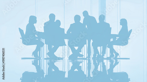 Corporate Meeting Silhouette with Business Team Around Conference Table