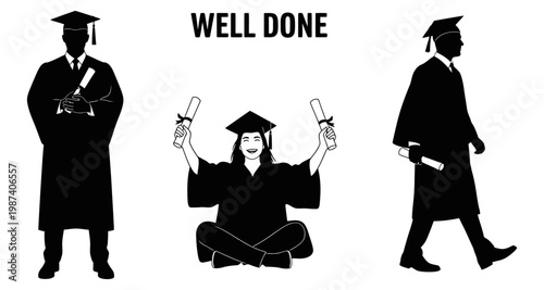 Graduation silhouettes celebrating academic achievement with diplomas