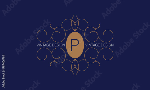 Vintage frame with letter P in the center. Floral logo for monograms, invitations, frames, menus and labels. Graphic design for websites, cafes, boutiques, hotels and wedding invitations.