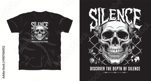 Silence discover depth of silence scary skull barbed wire design.