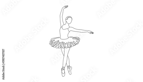 A ballerina silhouette illustration in a one line art style