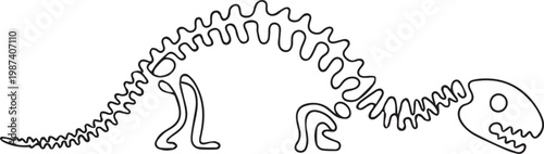 A line drawing of a dinosaur skeleton on white background