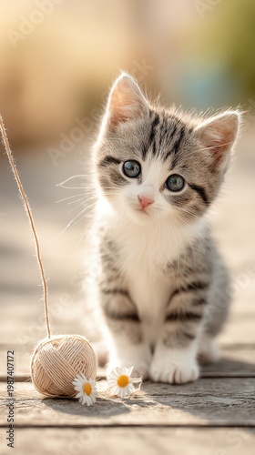 funny kitten athlete training for fish prize, professional DSLR photo with crisp detail and shallow depth of field
