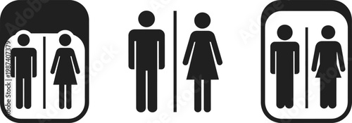 Restroom signage pictograms of men women and accessible facilities isolated on transparent background