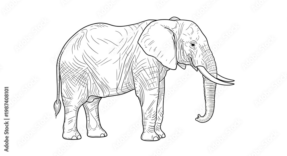 Fototapeta premium Detailed line drawing of an elephant.