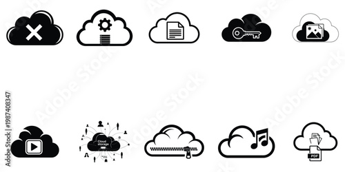 Cloud storage security data management icons for digital asset protection
