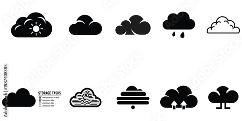 Cloud storage icons diverse representations for data security digital cloud solutions