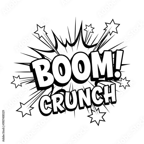 Comic book style explosion with bold text and starburst effects