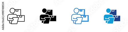 Package Data Collection Multiple Style Icon Design Vector - Person with packages and document representing shipment data collection, inventory recording, and logistics reporting