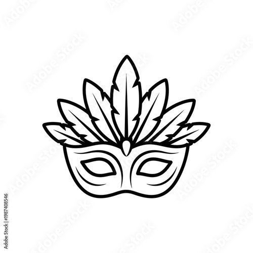 Elegant venetian mask illustration with detailed feather and eye designs