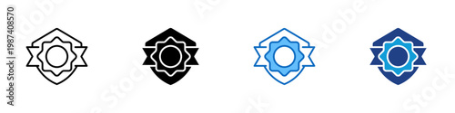 Premium Protection Multiple Style Icon Design Vector - Shield badge with ribbon representing premium security service, advanced protection, and trusted certification