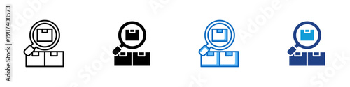 Package Search Multiple Style Icon Design Vector - Boxes with magnifier representing shipment search, inventory lookup, and logistics tracking