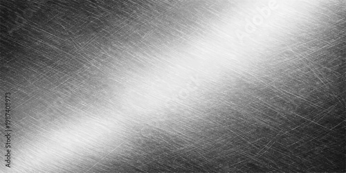 A polished silver stainless steel plate with a brushed metallic texture provides a shiny industrial gray surface pattern for a sleek chrome aluminum backdrop