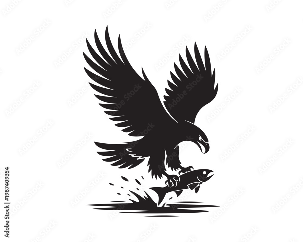 Fototapeta premium Eagle silhouette, Eagle on mountain, Eagle hunting vector illustration graphic design icon pack collection