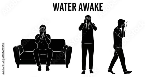 Man splashing water on face to wake up during morning routine