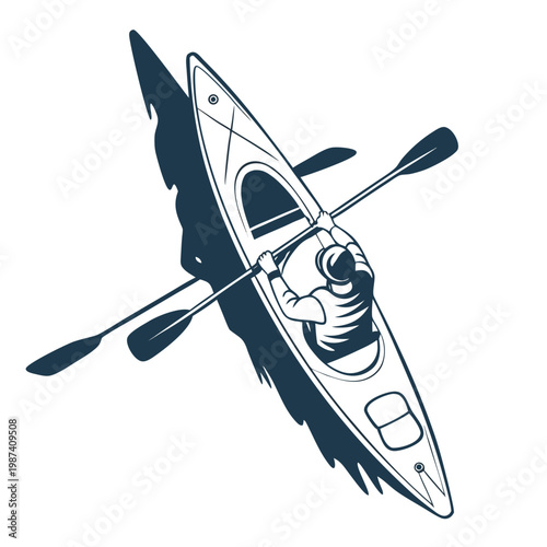 Kayaker paddling with oars crossed kayaking sports