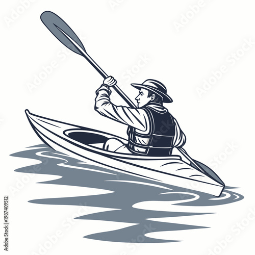 Kayaker paddling from behind kayaking sports