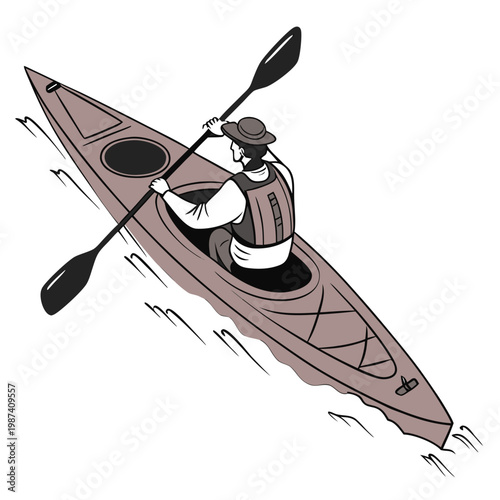 Brown Kayak on Water with Person Paddling paddle